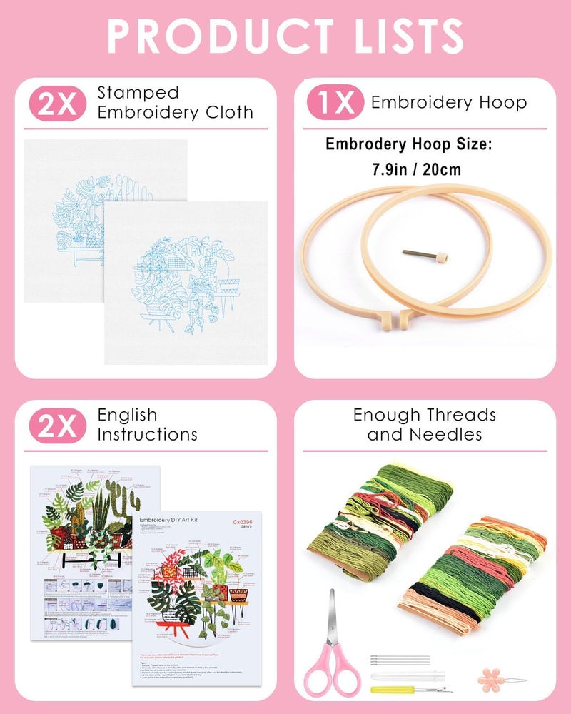TINDTOP Embroidery Kit for Adult, Owl Embroidery Kit for Beginners Include Embroidery Cloth Hoops Threads for Craft Lover Hand Stitch with Embroidery Skill Techniques (Cactus) - Image 2